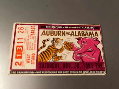 1991 Alabama Vs Auburn Football Ticket Stub - Roll Tide • $44.95