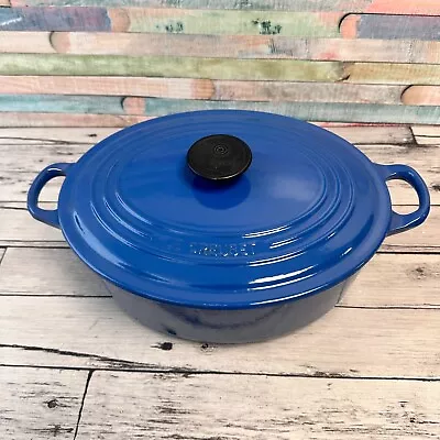 Le Creuset Cast Iron Oval 29cm 4.7L Blue Casserole Dish With Lid Needs Attention • £79.99