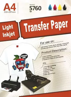 Transfer For T-Shirt - Vision Inkjet Light Colors A4 4 Sheets Free Delivery • $7.99