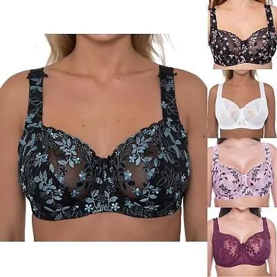 Ladies Full Cup Bra Underwired Lace Firm Control Womens Plus Size D-J Cup • $19.85