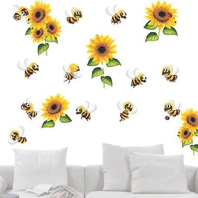 3D Honey Bee Window Decals Spring Sunflower Window Stickers Flower Bees Decor • $22.39