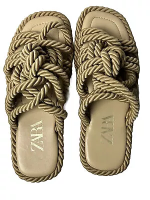 Zara Shoes Knotted Rope Flat Sandals Women’s Size 7.5 Taupe • $29.99