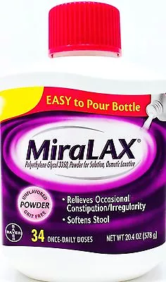 MiraLAX Powder Laxative Polyethylene Glycol Stool Softener Unflavored 20.4 OZ • $30.88