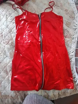 Red Zip Up Front Body Con Club Party Dress XL 12/14 • £7.99