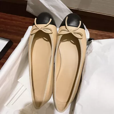 Sheepskin Genuine Leather Bow Toe Shallow Cut Single Shoe Mary Jane Shoes • $39.99