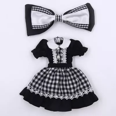 12  Blythe Doll Outfit Black Checkered Maid Dress + Butterfly Headdress 2PC • $31.99