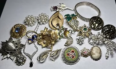 Vintage Jewelry A Lot #1 Carved Cameo  Rhinestones Sarah ZUB Austria Pin + • $39