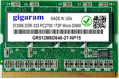 Gigaram 512MB DDR-333 PC2700 172Pin Micro DIMM 1Rx8 2.5V • $35.50