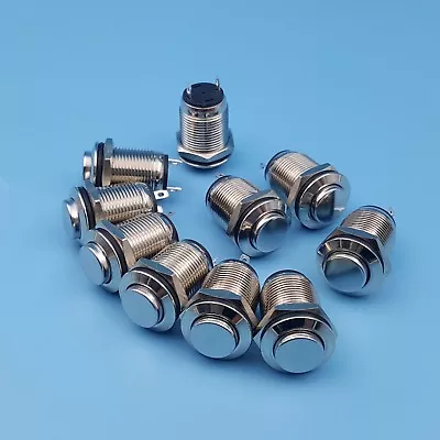 10Pcs 12mm Waterproof 2Pin Momentary 1NO Raised Mini Metal Push Button Switch • $9.20