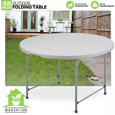 Portable Grey 4ft Folding Plastic Dining Round Table Camping Party Desk W/Handle • $92.99