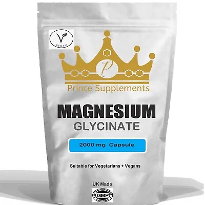 Magnesium Glycinate  Capsules 2000mg 30-1000  Fatigue Bone Health Muscle • £5.49