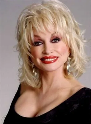 Dolly Parton Blond Mid-Length Synthetic Capless Wigs For Older Women 14 Inches • $17.99