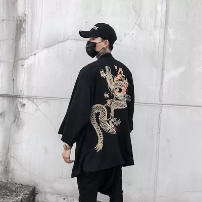 Men Women Kimono Jacket Yukata Tops Chinese Dragon Embroidery Coat Summer • £24.66