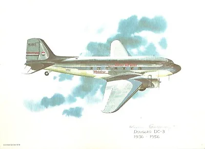 NIXON GALLOWAY VINTAGE AIRPLANE PRINT Douglas DC 3 1936 1956  United Air 1979 • $12.24