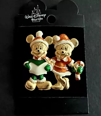 Holiday Mickey And Minnie Carol Book Candy Cane - Brooch Style Disney Pin 12944 • $15