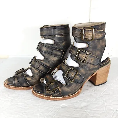 Freebird By Steven Women's Quail US8 Black Distressed Leather Gladiator Sandals  • £108.80