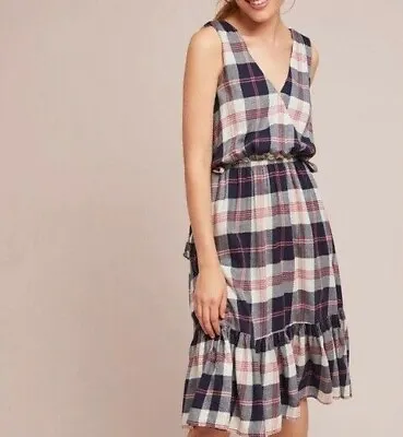 Anthropologie Isabella Sinclair Dickens Plaid Dress Sz Small V-Neck CottageCore • $18.97
