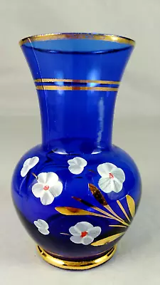 Vintage Italian Hand Painted Cobalt Blue Glass Vase 9.5cm Tall • $35