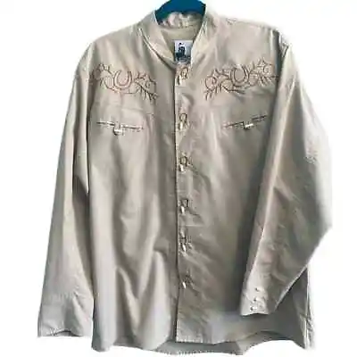 Vintage Rangers Embroidered Horseshoe Khaki Western Shirt Large • $45