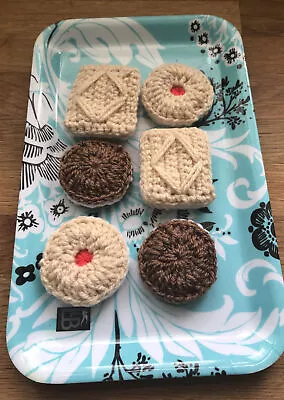 6 Hand Knitted Toy Biscuits - Jammy Dodger Custard Cream   - Toy Food Tea Party • £8