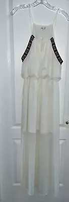 L8ter Women's Ivory Sheer Lined Side Slit Long Spaghetti Strap Dress Size L • $9.95