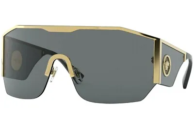 $439.95 • Buy NEW Genuine VERSACE Medusa Gold Grey Lens Mask Shield Sunglasses VE 2220 100287