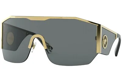 NEW Genuine VERSACE Medusa Gold Grey Lens Mask Shield Sunglasses VE 2220 100287 • $419.95