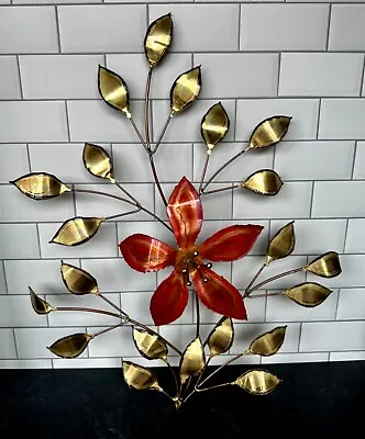 Jere Mcm Metal Leaves With Copper Flower Wall Art Sculpture Signed Cj • $144