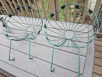 Two Green Vintage Wrought Iron Deck Railing Planters 14in Pre-owned  • $35