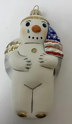 Rare Vaillancourt Folk Art VFA Snowman American Flag Glass Ornament 2001 • $65