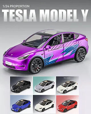 1/24 Tesla Model Y Diecast Alloy Car Model Toy With Sound And Light Pull Back • $17.09