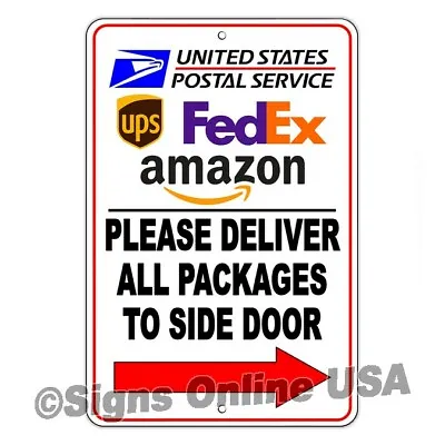 $9.78 • Buy Deliver Packages To Side Door Arrow Right  Sign / Metal Magnetic Yard Decal Usps