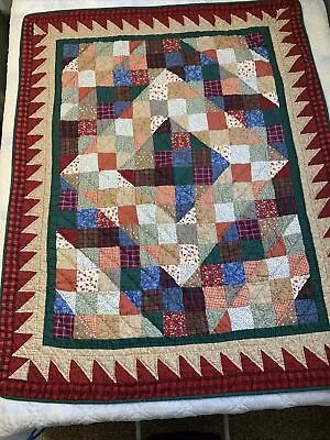 Vintage Wall/Lap Quilt 46x58 Hand Quilted At Home America Xmas Cabin • $95