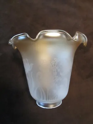 Vianne Etched  Art Glass Lamp Shade Bell Shaped 2 1/8  Fitter France Signed    • $54