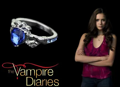 The Vampire Diaries Elena Gilbert Blue Sapphire Silver Plated Irish Wedding Ring • £9.95