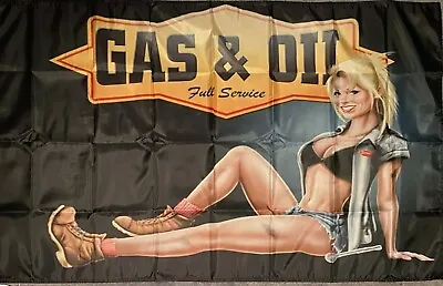 VINTAGE GAS & OIL GIRL HUGE Flag..Man Cave Garage Shed Car Show • $26.50