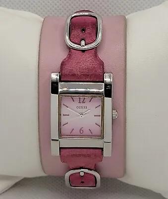 Ladies Guess Square Silver Tone Pink Dial Wide Leater Strap Analog Watch K6 • $29.99