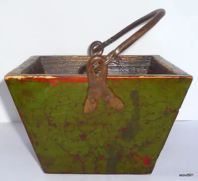 Vintage Tapered Primitive Wood Weathered Green Metal Handle Bucket Container • $55