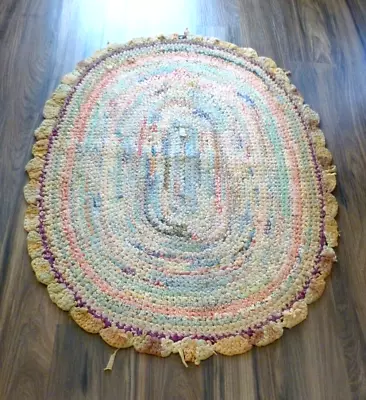 Vintage Cotton Handmade Braided Oval Rug 30  X 41  • $45