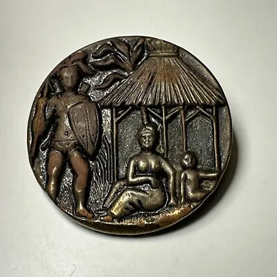 Large Antique Metal Narrative Shank Button Mayan Male And Female Q975 • $60