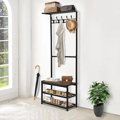 Entryway Bench With Coat Rack With PU Cushion And Shoe Storage 3 In 1 • $46.55