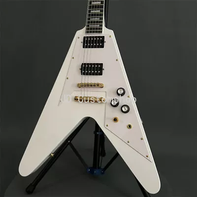 Custom White Flying V Electric Guitar Black Fretboard HH Pickup Gold Hardware • $278.74