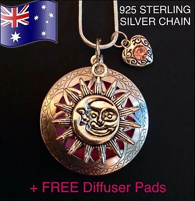Sun Moon Aromatherapy Essential Oil Diffuser Locket 925 Sterling Silver Necklace • $11.95