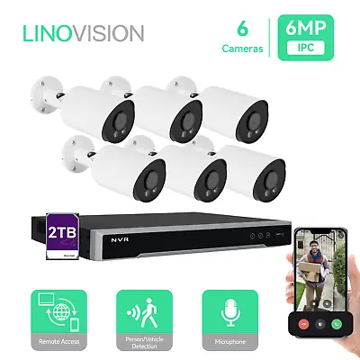 LINOVISION 8CH NVR Security Camera System Kit  2TB HDD  (6) 6MP Bullet Cameras • $739.99