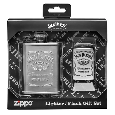 Jack Daniel's® Old No. 7 Zippo Lighter & Flask Gift Set - Satin Chrome • $68.99