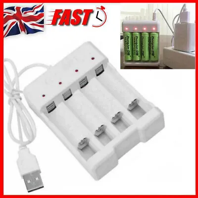 Universal Fast USB Plug Battery Charger 4 Slot For AA AAA Rechargeable Batteries • £3.95