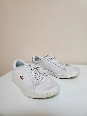 LACOSTE SNEAKERS Size 9 40.5 Comfy Casual Lace Up White Grey Peach Women • $50