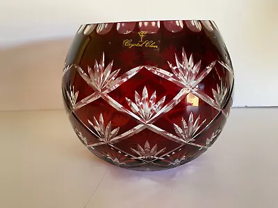 Vase Monumental Bohemian Czech Red Cut To Clear Round 5 3/4  Tall • $39.99
