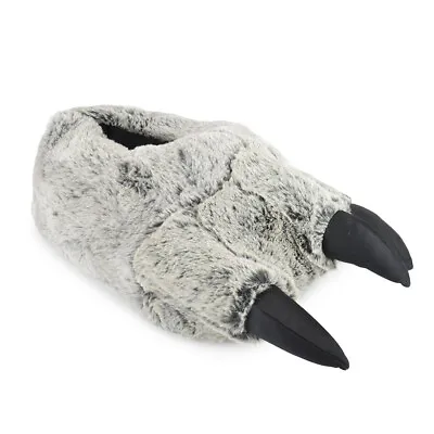 SlumberzzZ Adults / Older Kids Grey Monster Claws 3D Faux Fur Novelty Slippers • £18.95