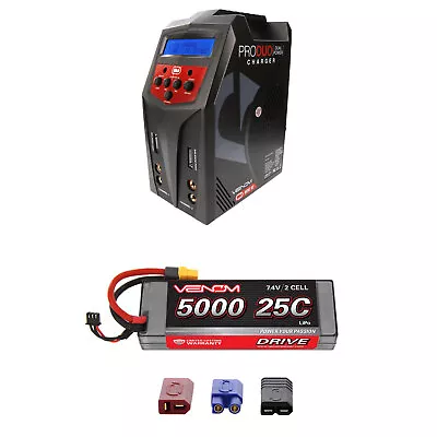 Venom 25C 2S 5000mAh 7.4V LiPo Battery With Pro Duo Charger Combo • $165.98